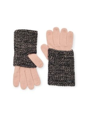 AllSaints Angled Stitch Marled Wool Blend Winter Knit Gloves Black Blush NWT